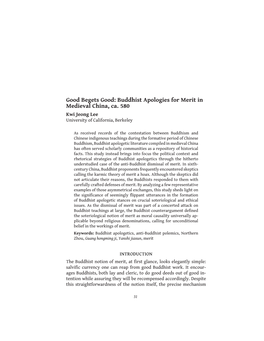 Buddhist Apologies for Merit in Medieval China, Ca. 580 Kwi Jeong Lee University of California, Berkeley