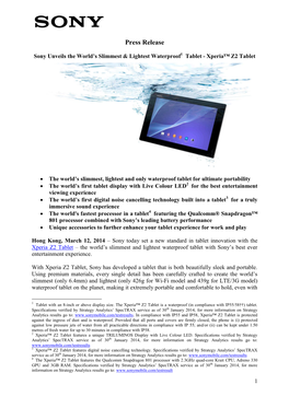 Xperia™ Z2 Tablet (Press Release)