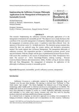 Implementing the Sufficiency Economy Philosophy Applications in the Management of Enterprises for Sustainable Growth