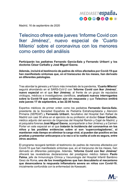 Telecinco Ofrece Este Jueves 'Informe Covid Con Iker Jiménez', Nuevo