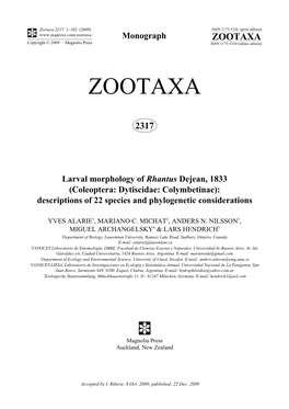 Zootaxa, Larval Morphology of Rhantus Dejean, 1833