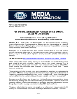 Fox Sports Aggressively Pursues Drone Camera Usage at Live Events