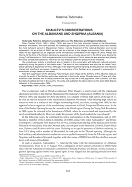 Katerina Todoroska CHAULEV's CONSIDERATIONS on the ALBANIANS and SHQIPNIA (ALBANIA)
