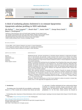 A Third of Nonfasting Plasma Cholesterol Is in Remnant Lipoproteins Lipoprotein Subclass Profiling in 9293 Individuals