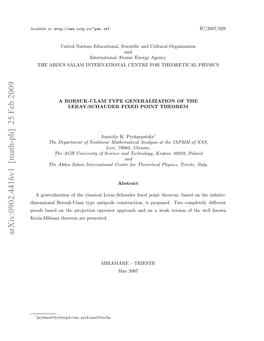 Arxiv:0902.4416V1 [Math-Ph] 25 Feb 2009 Vial At: Available Rosbsdo H Rjcinoeao Prahado Wea a on and Approach Presented