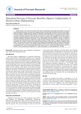 Altitudinal Diversity of Forensic Blowflies (Diptera: Calliphoridae) of Western Ghats (Maharashtra)