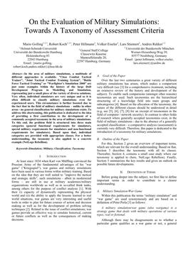 On the Evaluation of Military Simulations: Towards a Taxonomy of Assessment Criteria