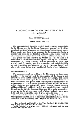 A Monograph of the Vochysiaceae