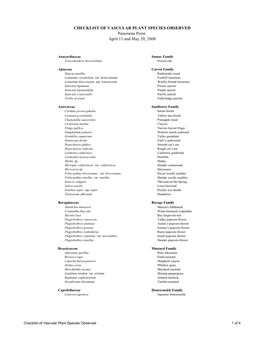 Panorama Point April 11 and May 20, 2008 CHECKLIST of VASCULAR PLANT SPECIES OBSERVED