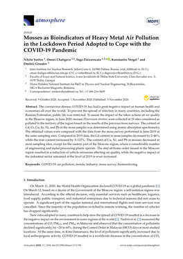 Mosses As Bioindicators of Heavy Metal Air Pollution in the Lockdown Period Adopted to Cope with the COVID-19 Pandemic