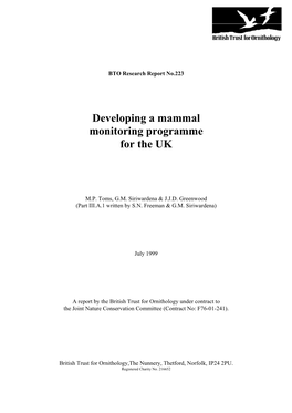 Developing a Mammal Monitoring Programme for the UK
