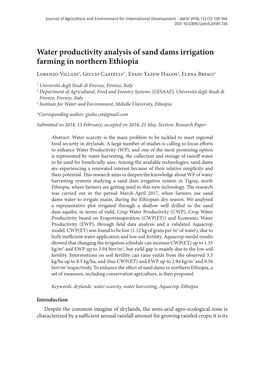 Water Productivity Analysis of Sand Dams Irrigation Farming in Northern Ethiopia Lorenzo Villani1, Giulio Castelli2*, Eyasu Yazew Hagos3, Elena Bresci2