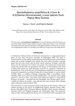 Goniothalamus Amplifolius B.J.Conn & K.Q.Damas (Annonaceae), a New Species from Papua New Guinea