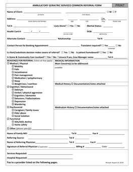 Ambulatory Geriatric Services Common Referral Form