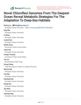 Novel Chloro Exi Genomes from the Deepest Ocean Reveal Metabolic