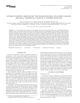 Uptake of Methyl Mercury by the Floater Mussel, Pyganodon Grandis (Bivalvia, Unionidae), Caged in a Flooded Wetland