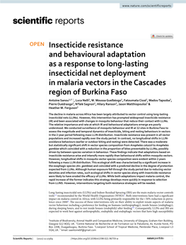 Insecticide Resistance and Behavioural Adaptation As a Response to Long