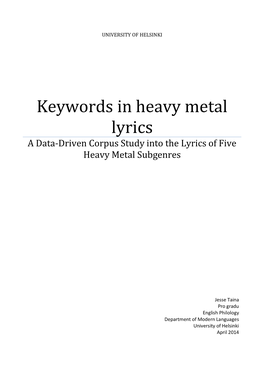 Keywords in Heavy Metal Lyrics a Data-Driven Corpus Study Into the Lyrics of Five Heavy Metal Subgenres