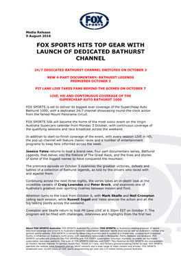 Fox Sports Hits Top Gear with Launch of Dedicated Bathurst Channel