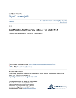 Great Western Trail Summary, National Trail Study, Draft