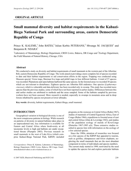 Small Mammal Diversity and Habitat Requirements in the Kahuzi-Biega