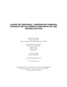 Please Get Emotional: Conservative Campaign Strategy and the Power of Emotion in the 1995 Ontario Election