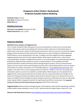 Eriogonum Visheri (Visher's Buckwheat) Predicted Suitable Habitat Modeling