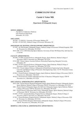 Carole S. Vetter MD Curriculum Vitae CV