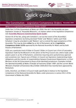 The Constitution – Legislative Competence Orders November 2009