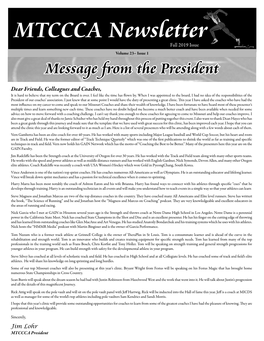 MTCCCA Newsletter Fall 2019 Issue Volume 23– Issue 1 Message from the President