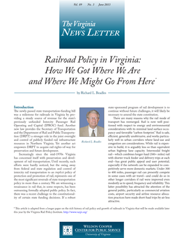 Railroad Policy in Virginia: How We Got Where We Are * and Where We Might Go from Here by Richard L