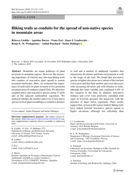 Hiking Trails As Conduits for the Spread of Non-Native Species in Mountain Areas