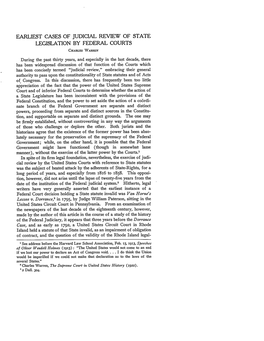 EARLIEST CASES of JUDICIAL REVIEW of STATE LEGISLATION by FEDERAL COURTS CHR.S Warmn