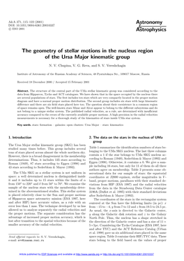 The Geometry of Stellar Motions in the Nucleus Region of the Ursa Major Kinematic Group