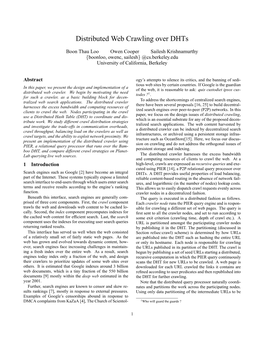 Distributed Web Crawling Over Dhts