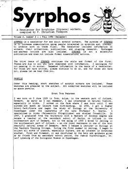 A Newsletter for Syrphidae (Diptera) Workers, Compiled by F