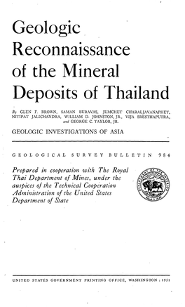 Geologic Reconnaissance of the Mineral Deposits of Thailand