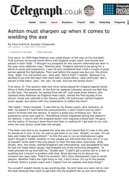 Ashton Must Sharpen up When It Comes to Wielding the Axe