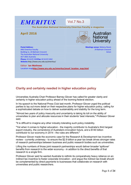 EMERITUS the Australian National University Emeritus Faculty E-Magazine