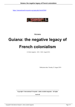 Guiana: the Negative Legacy of French Colonialism