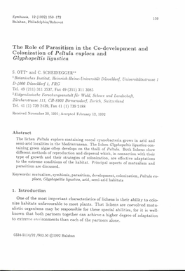 The Role of Parasitism in the Co-Development and Colonization of Peltula Euploca and Glyphopeltis Ligustica