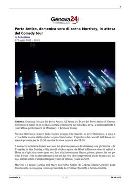 Porto Antico, Domenica Sera Di Scena Morrisey, in Attesa Del Comedy Tour Di Redazione 07 Luglio 2012 – 19:01