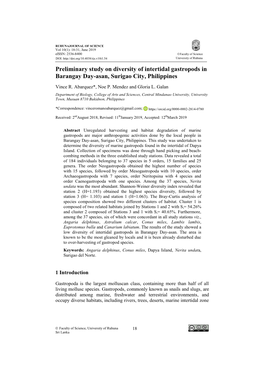 Preliminary Study on Diversity of Intertidal Gastropods in Barangay Day-Asan, Surigao City, Philippines