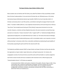 The Hyper-Christian, Hyper-Modern Children of God Most Outsiders Who Are Familiar with the Family, Also Called the Children of G