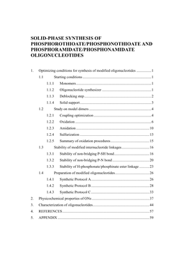 Solid-Phase Synthesis of Phosphorothioate/Phosphonothioate and Phosphoramidate/Phosphonamidate Oligonucleotides