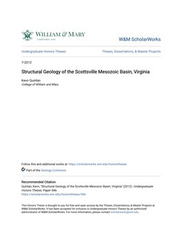 Structural Geology of the Scottsville Mesozoic Basin, Virginia