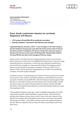 Four Audi Customer Teams to Contest Daytona 24 Hours