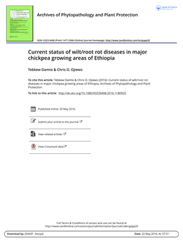 Current Status of Wilt/Root Rot Diseases in Major Chickpea Growing Areas of Ethiopia