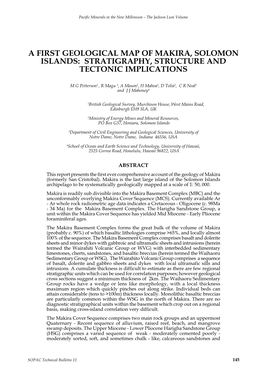 A First Geological Map of Makira, Solomon Islands: Stratigraphy, Structure and Tectonic Implications