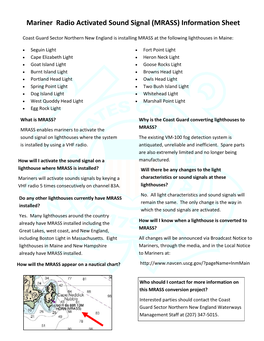 Mariner Radio Activated Sound Signal (MRASS) Information Sheet